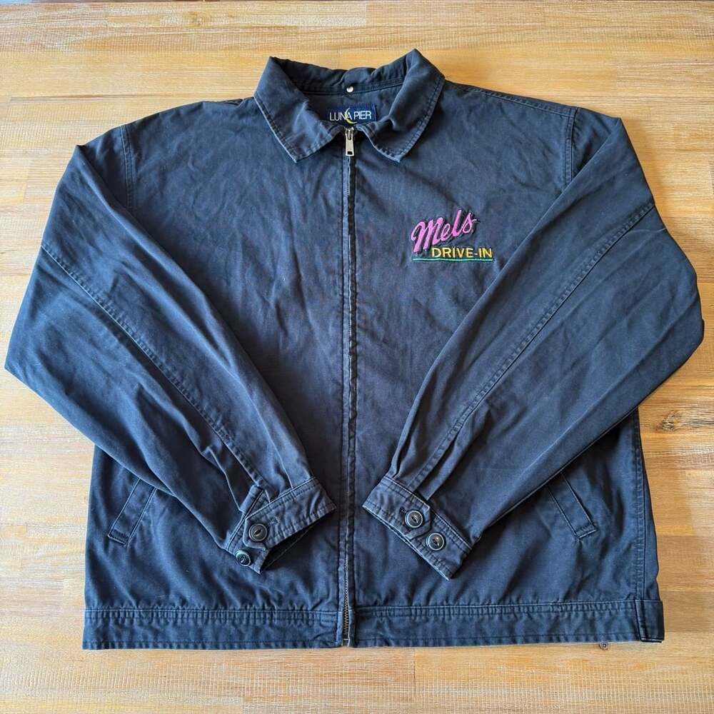 Vintage Mels Drive-In Embroidered Work Jacket Size L Luna Pier Car Culture